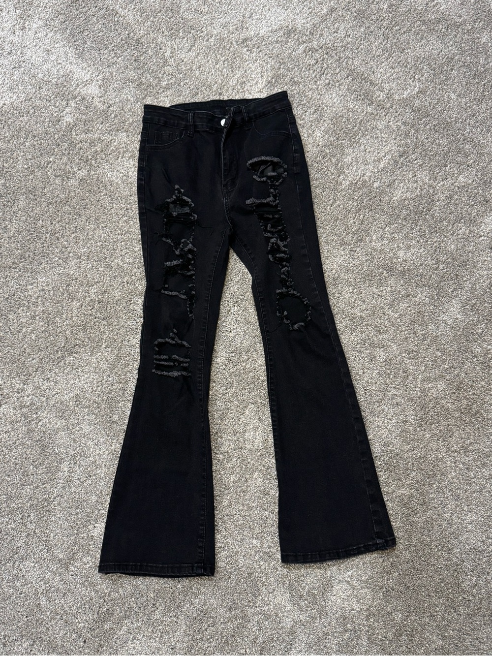 SHEIN Black Distressed Flare Jeans